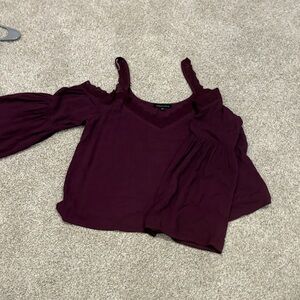 Kendall & Kylie Deep Burgundy Cold Shoulder Blouse